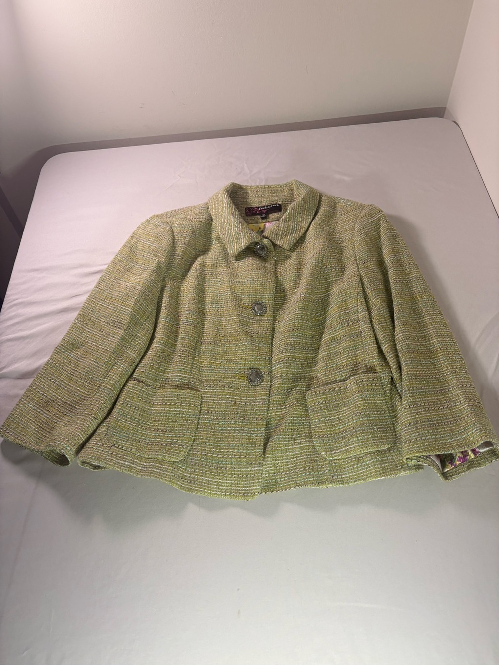 Peck & Peck Light Green Tweed Collar Jacket